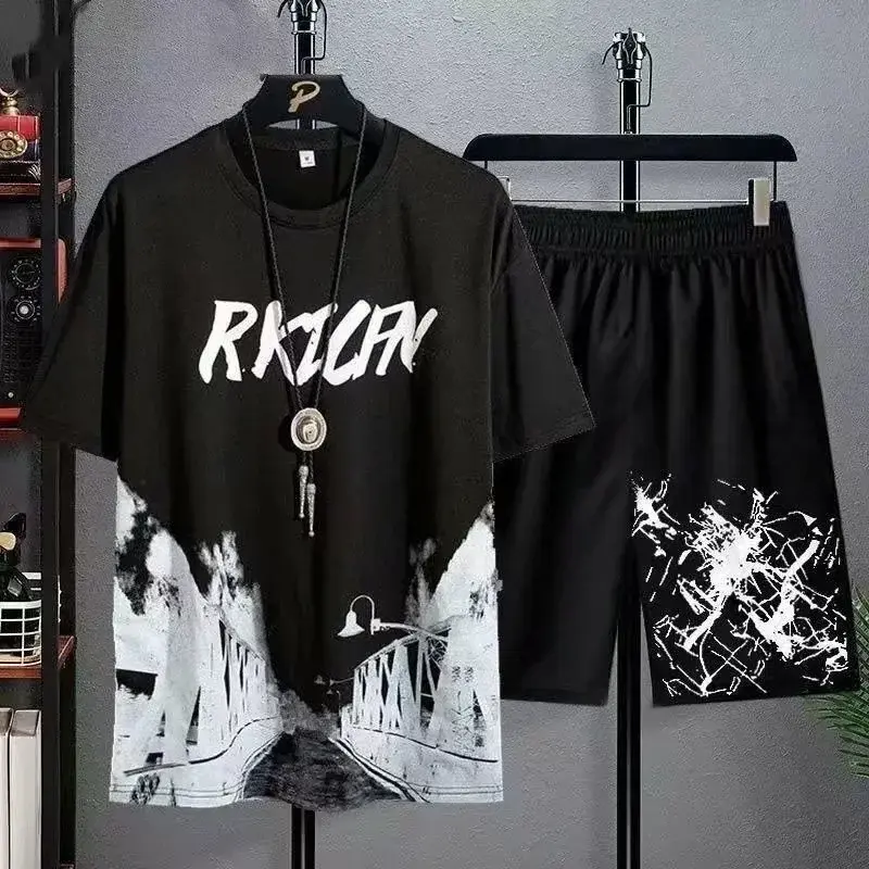 Thumbnail: Leisure Men Set Manga Graffiti Tees T-Shirt + Shorts 2-Piece Comfortable