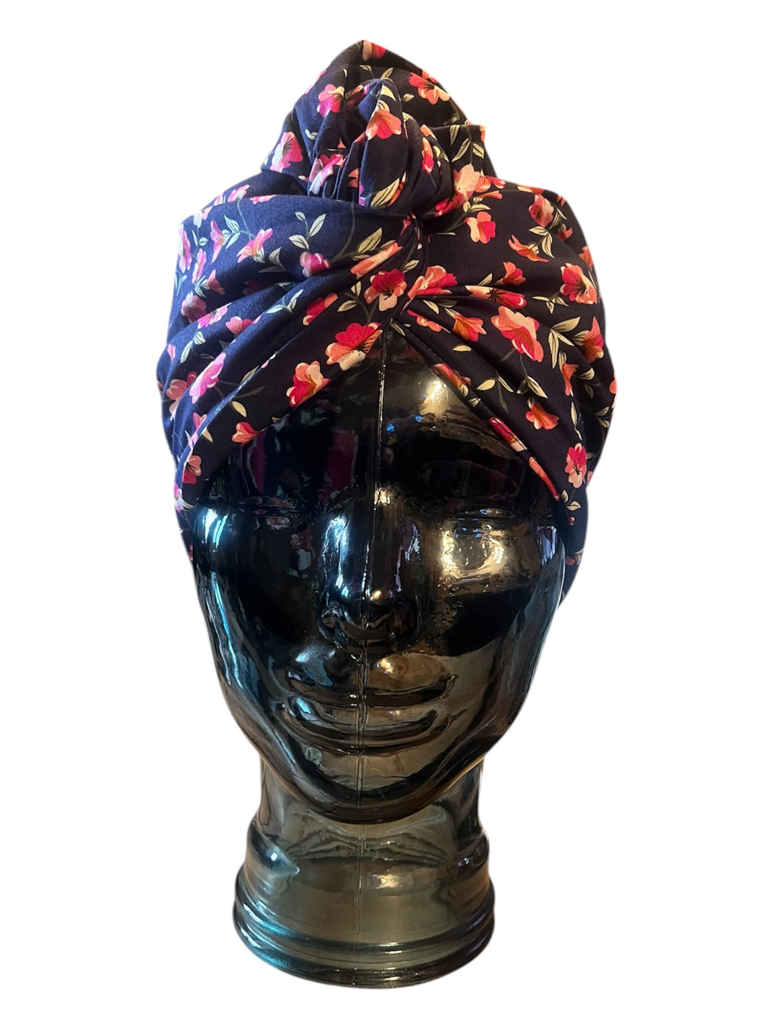 Navy Flower Heaven Full Head Twisted Turban