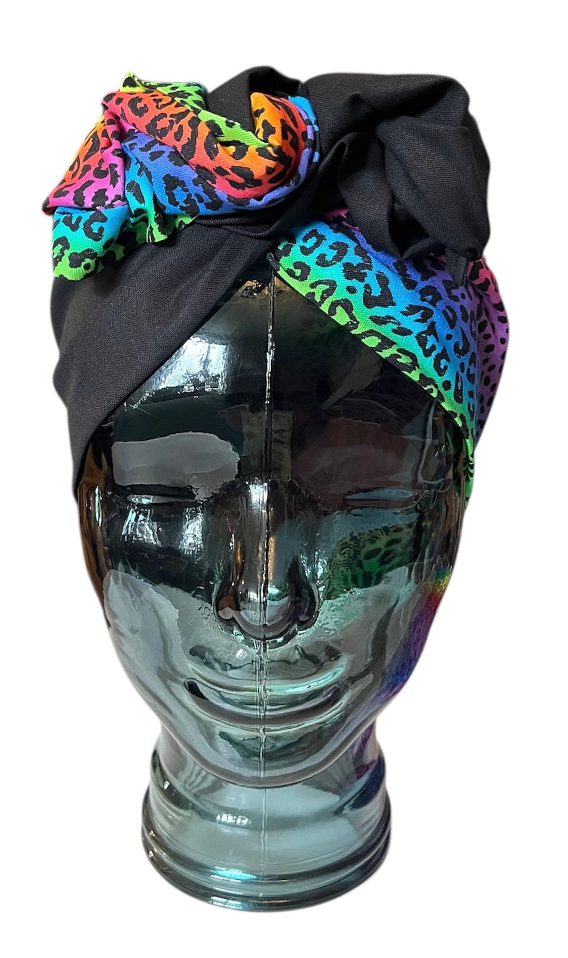 Black Rainbow Leopard Duo Twisted Turban
