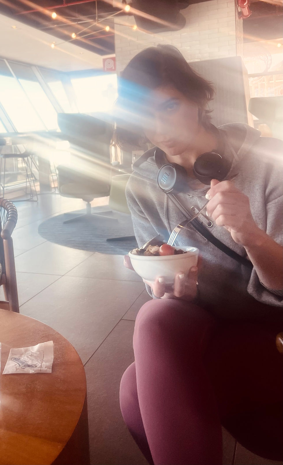 waiting for a plane in an airport lounge