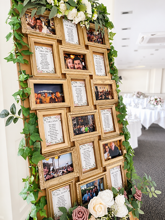 Gold Multiframe Wedding Seating Plan available to hire from The Wedding Library Dorset
