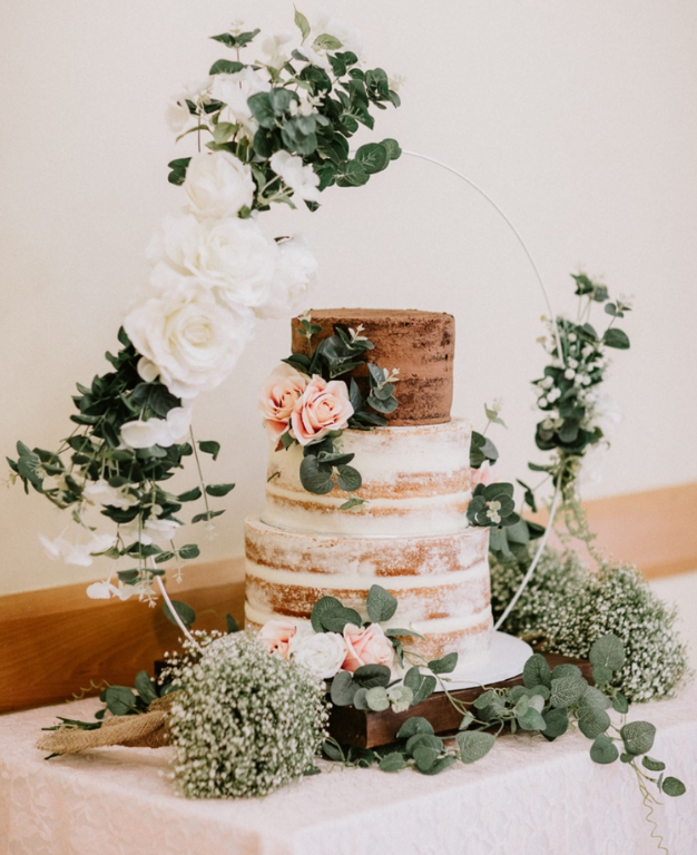 Floral Hoop Wedding Cake Stand available to hire from The Wedding Library