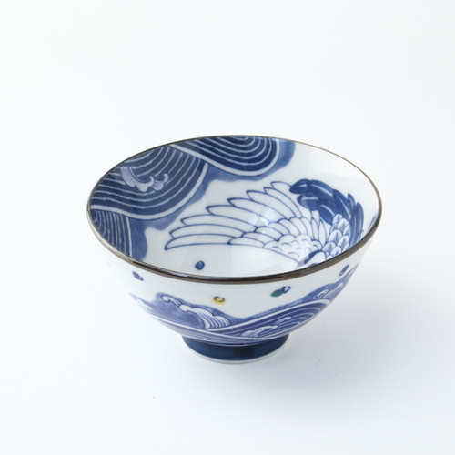 白鶴デザインのガラス茶碗 染付 舞鶴 茶碗 | awasaka