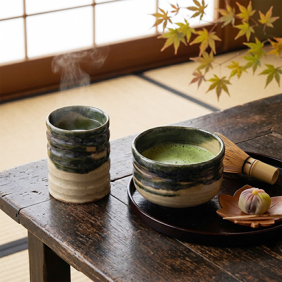 サムネイル： 織部 抹茶碗・寿司湯呑セット
