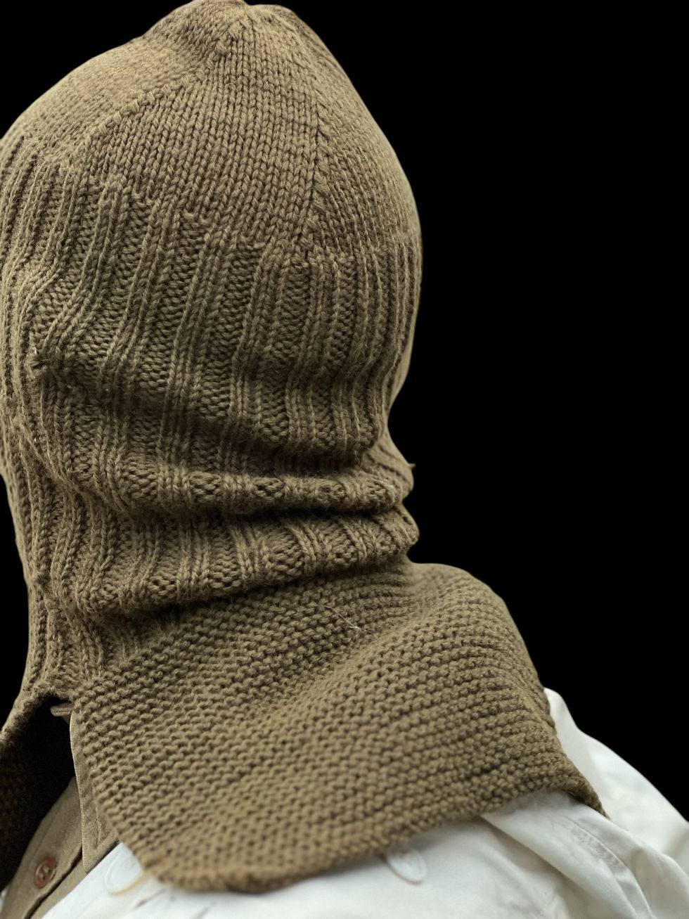Thumbnail: ORIGINAL WWII US ARMY RED CROSS MADE WINTER KNIT HEAD FACE MASK SCARF BACLAVA