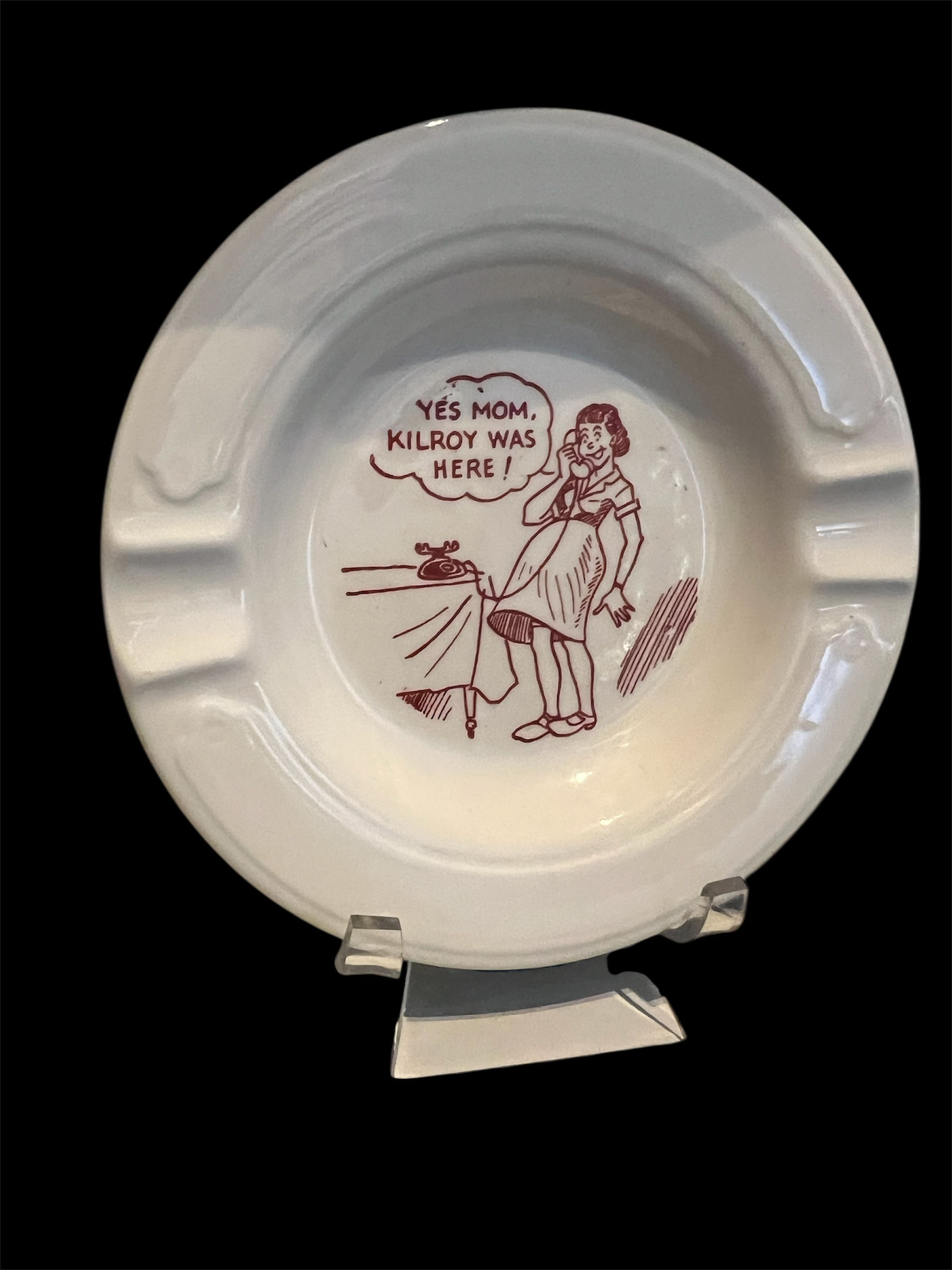 Very Rare Vintage “Kilroy Was Here” Ceramic Ashtray – Pin-Up WWII Style
