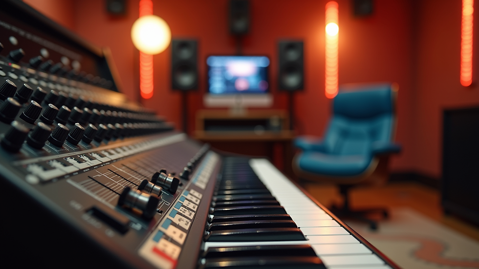 Eye-level view of a sound studio with audio equipment