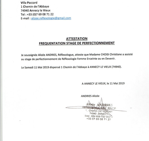 2019 - Attestation accompagnement femme enceinte Christiane Choisi