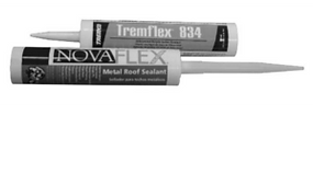 Construction-grade sealant tubes used to weatherproof joints, seams, and penetrations in steel buildings.