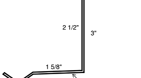 Technical drawing of a steel drip header trim used above doors and windows.