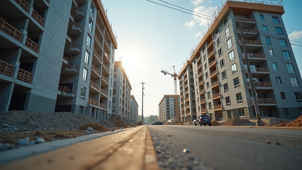 Eye-level view of a modern residential building under construction