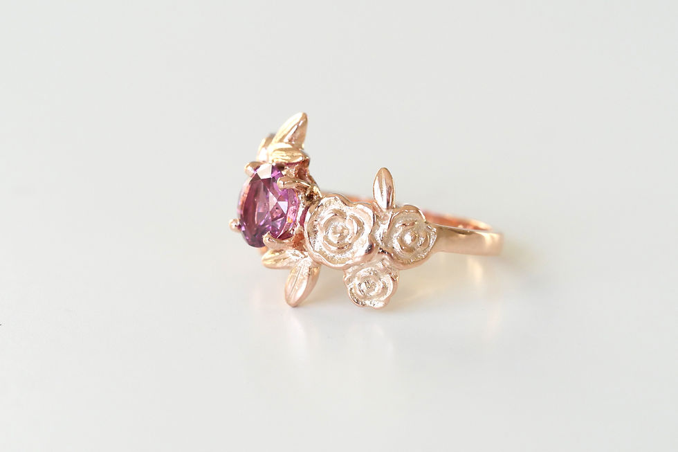 Thumbnail: Rose Gold Floral Cluster Spinel Ring size L