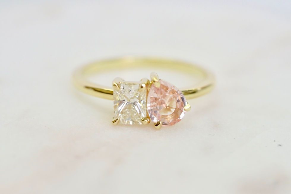 Thumbnail: Peach Sapphire and Diamond Toi et Moi Ring