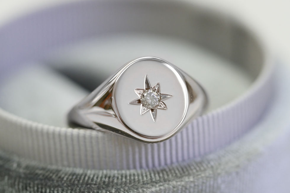 Thumbnail: White Gold Star Salt and Pepper Signet Ring