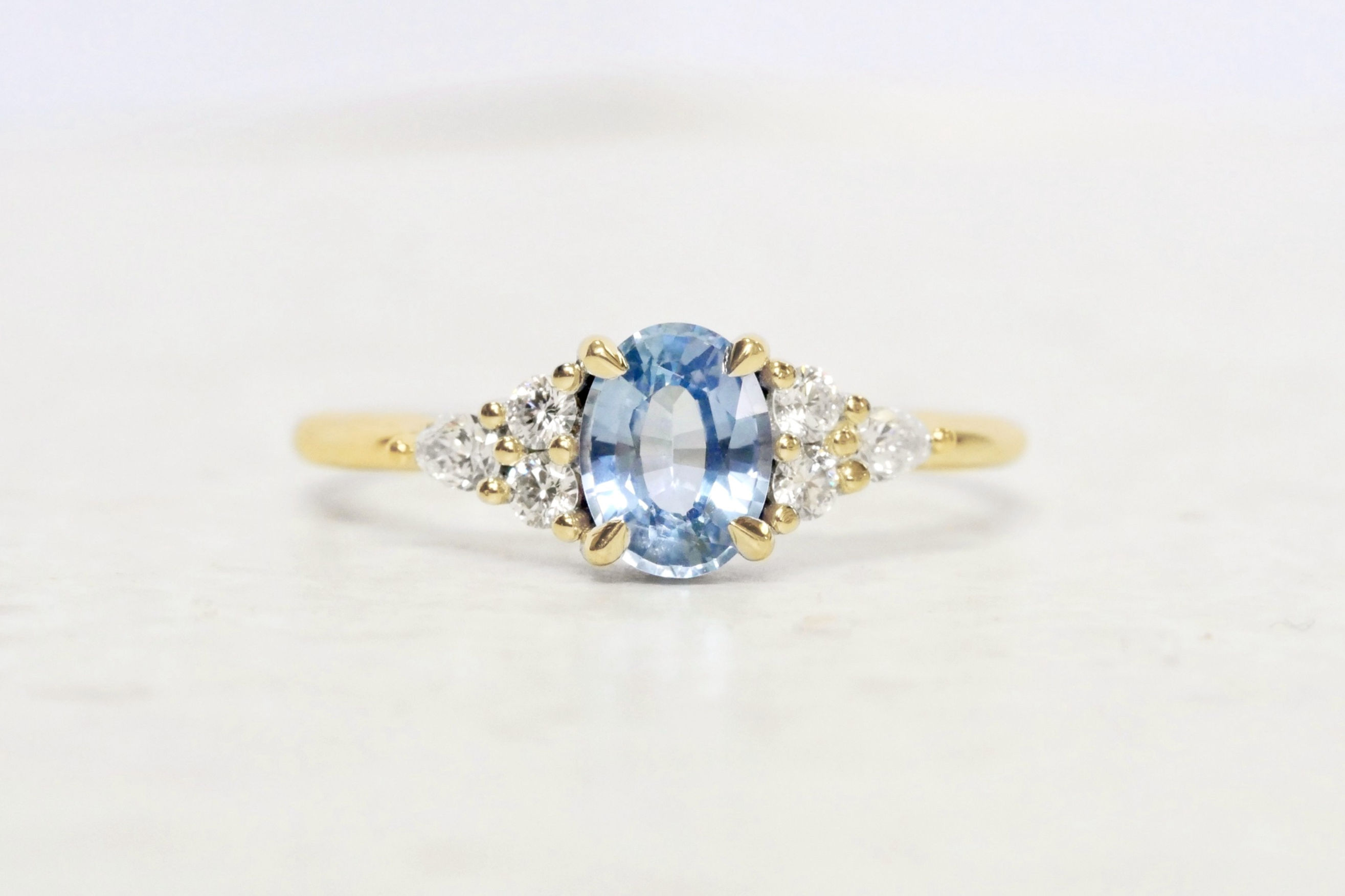 Baby Blue Sapphire and Diamond Taper ring