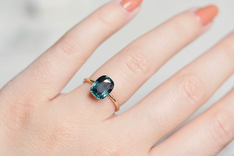 Thumbnail: 3.29ct Cushion cut Teal Sapphire