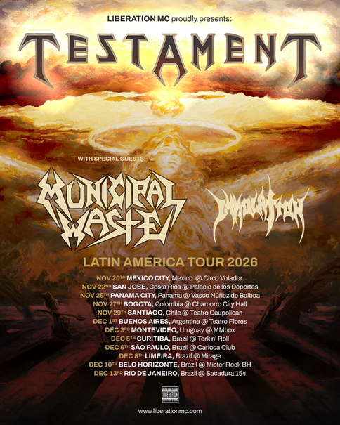 Testament, Municipal Waste e Immolation fazem turnê conjunta pelo Brasil em dezembro