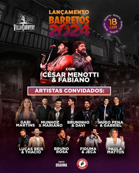 Sertanejos confirmam participação no lançamento da Festa do Peão de Barretos no Villa Country