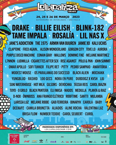 Lollapalooza Brasil: Blink-182, Billie Eilish, e Drake são destaques do line-up