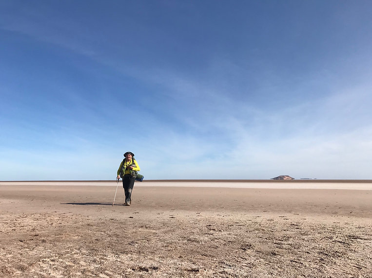 Image of Nicholas Gleeson walking on his own crossing Island Lagoon.