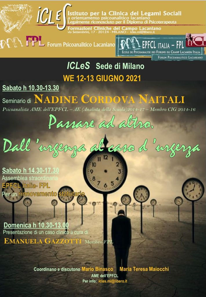 12-13 giugno: Seminario di Nadine Cordova Natali; caso clinico 