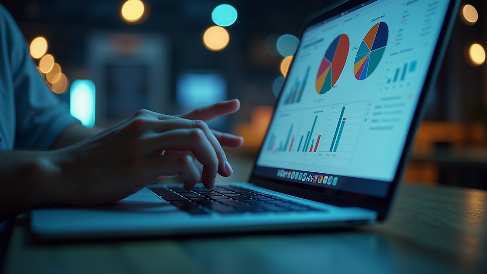 Eye-level view of a person using a laptop to analyze data