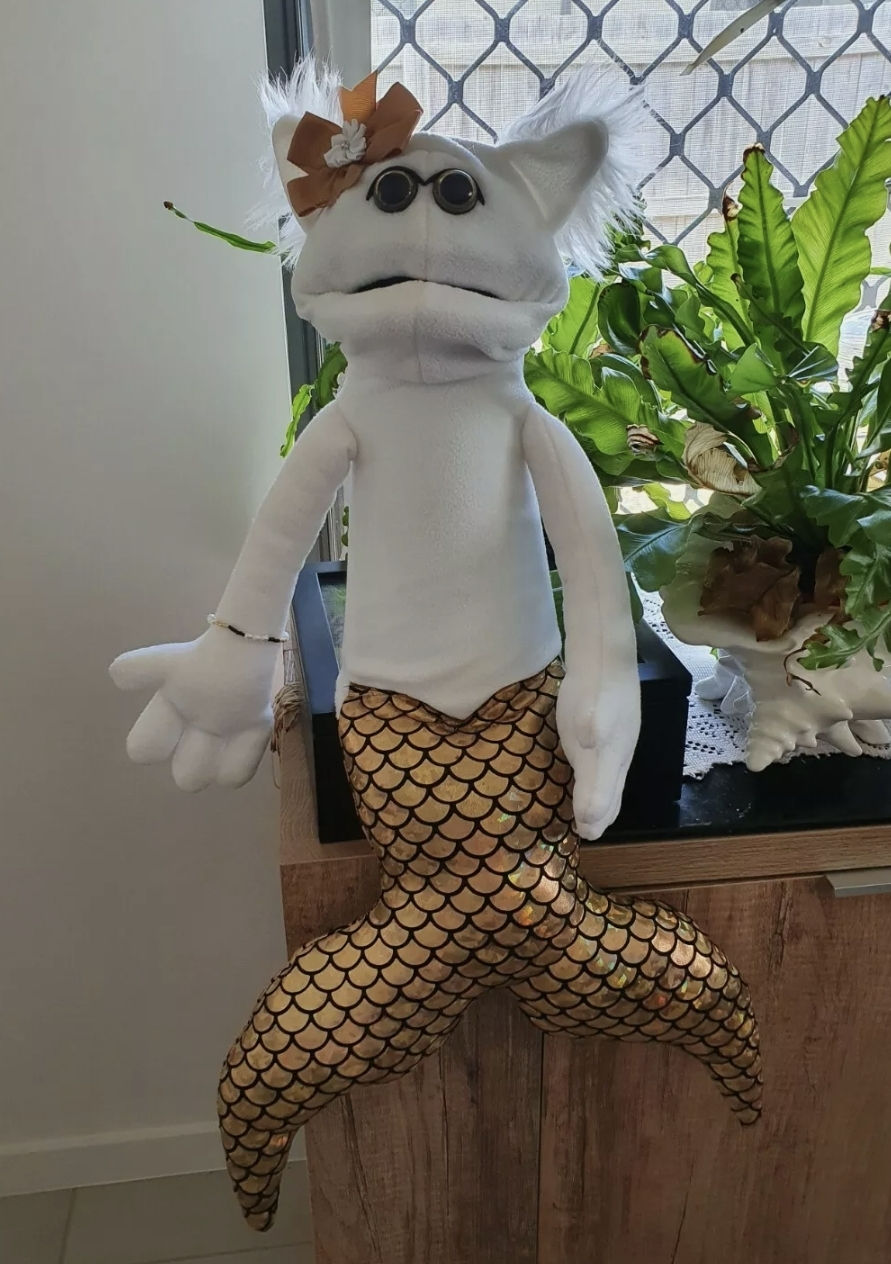 Monster Mermaid Puppet White & Gold