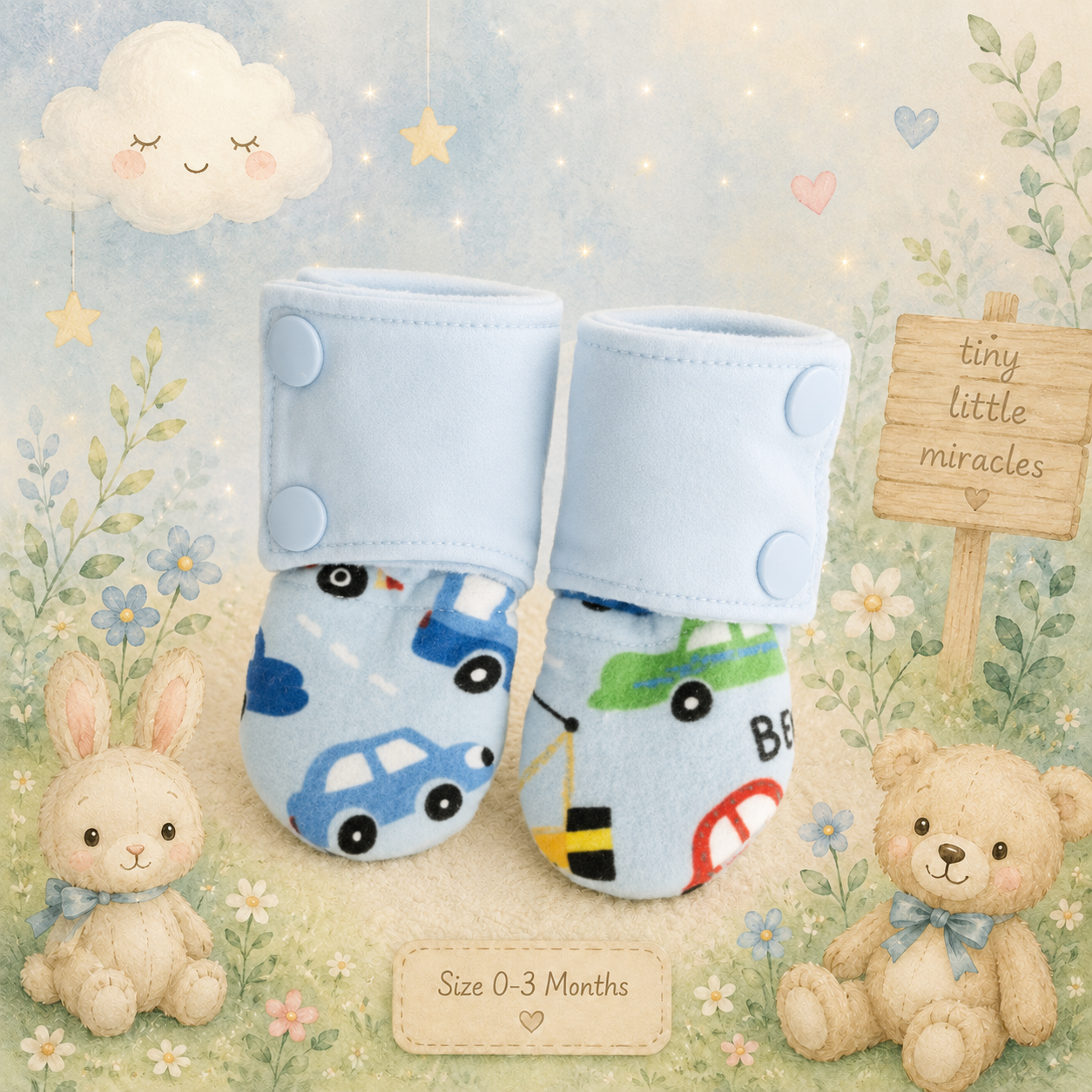 Handmade Cars & Tractors Stay On Baby Booties Size 0-3 months