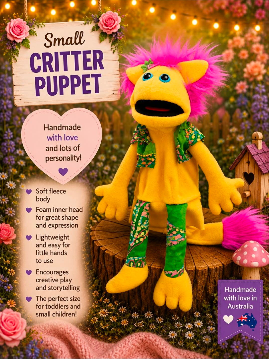 Small Critter Puppet Wearing Green
