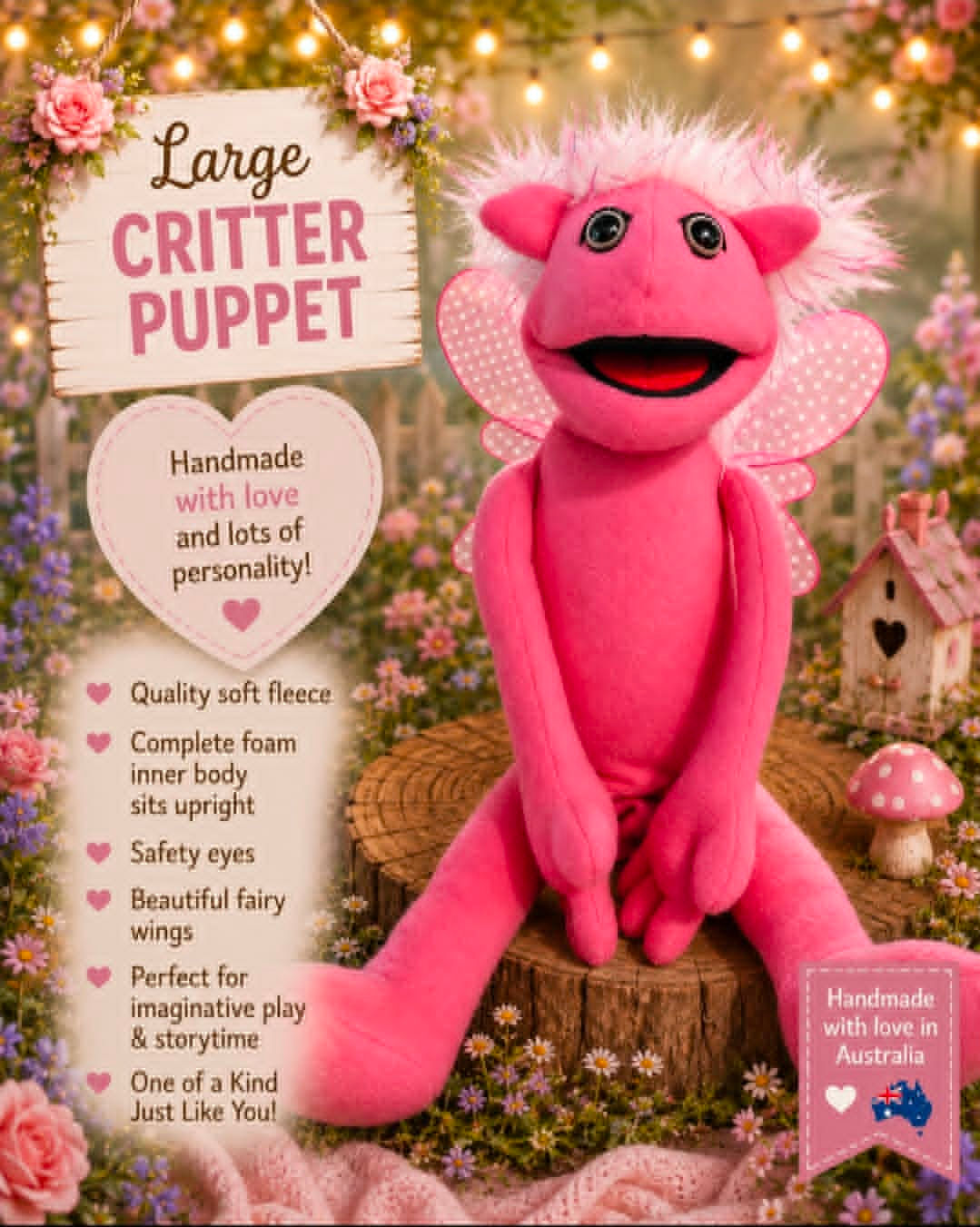 Large Fairy Critter Puppet Pink