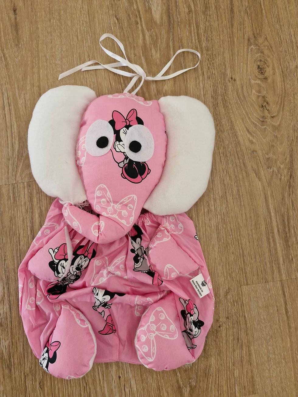Handmade Minnie Mouse Elephant Pyjama Bag made from premium cotton fabric with soft elephant ears for storing pyjamas