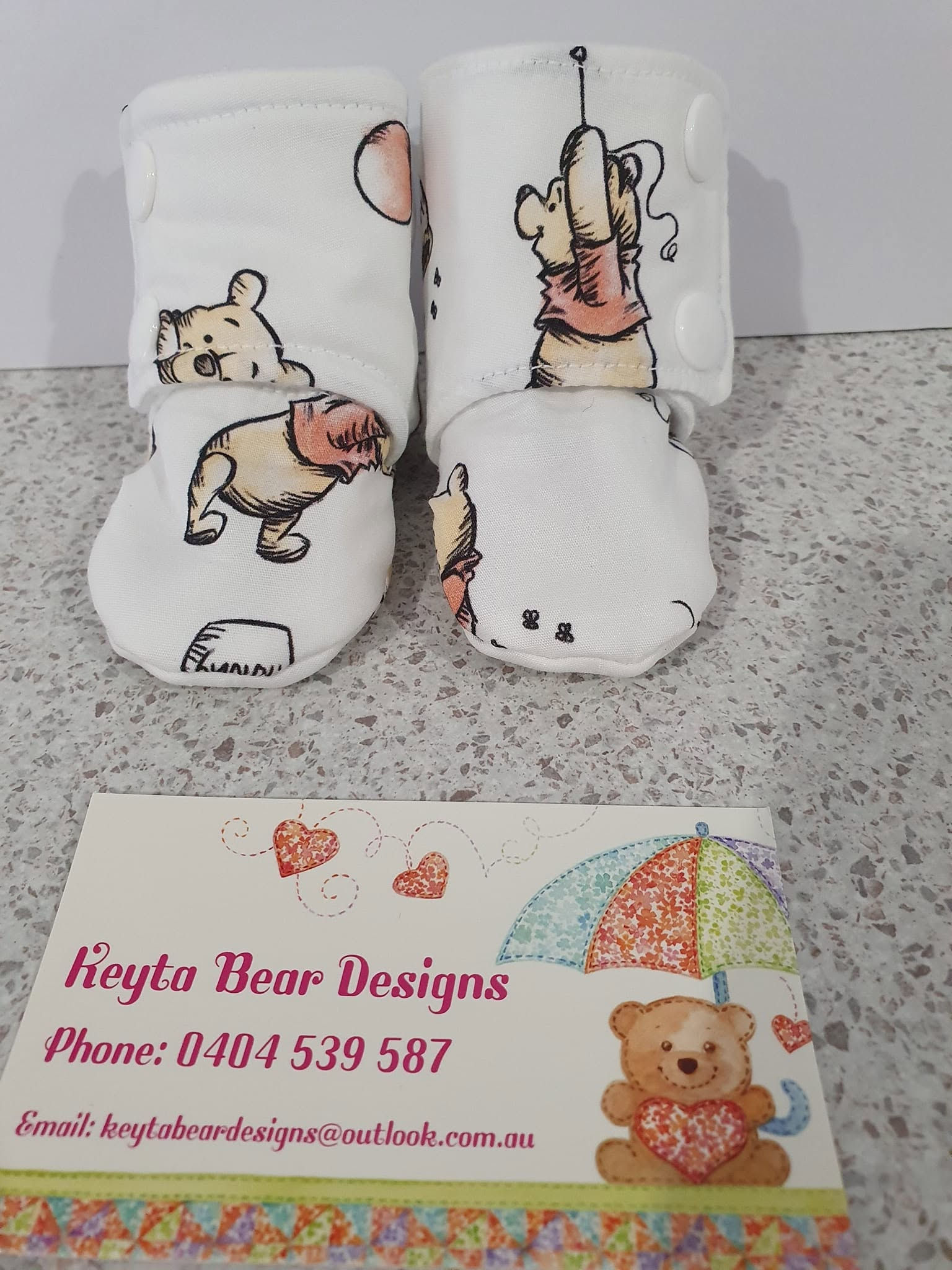 Handmade Winnie The Pooh Balloon Stay On Baby Booties Size 3-6 months