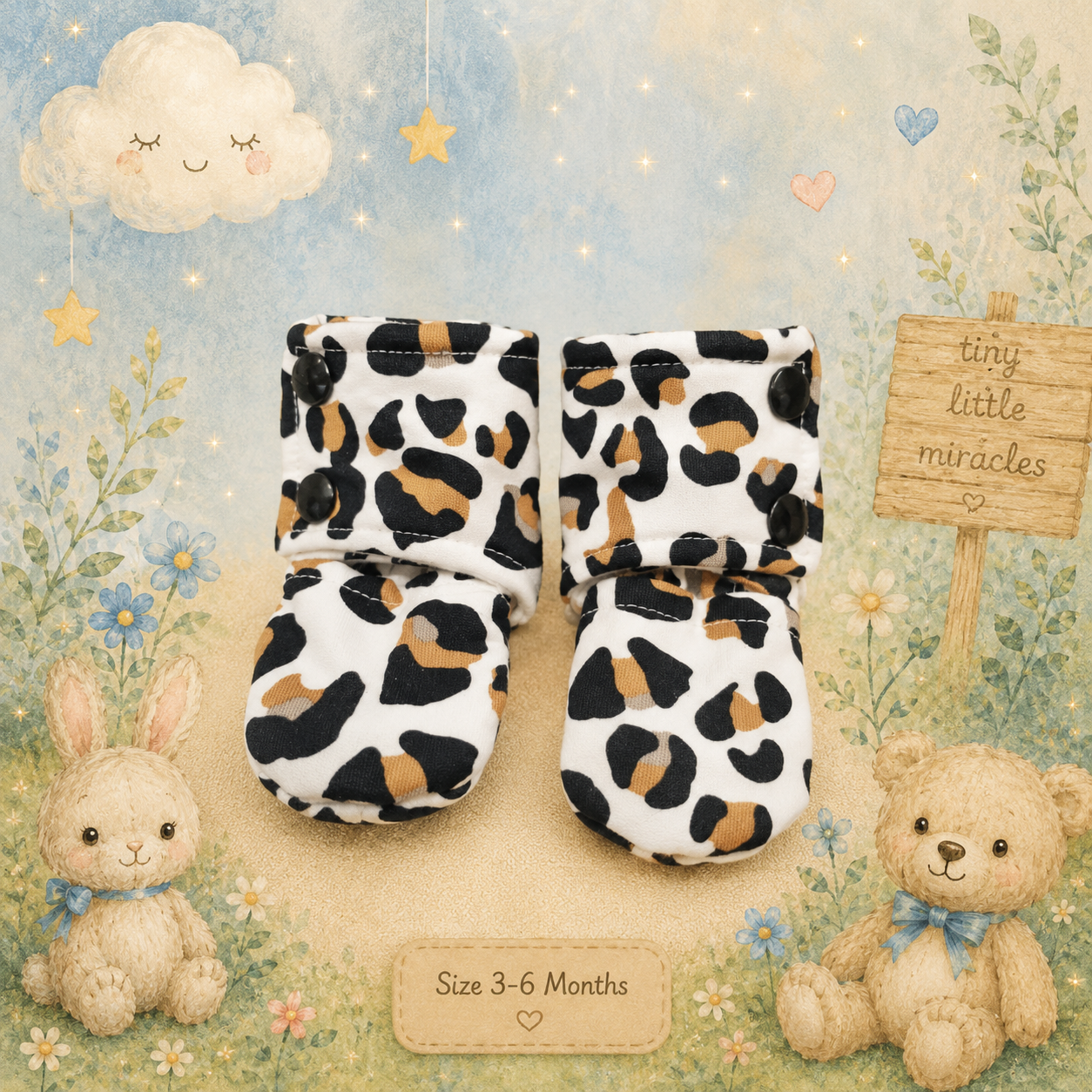 Handmade Animal Pattern Stay On Baby Booties Size 3-6 months
