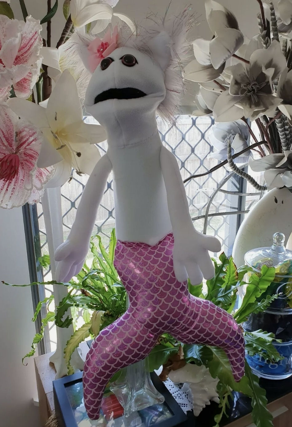 Monster Mermaid Puppet White & Pink