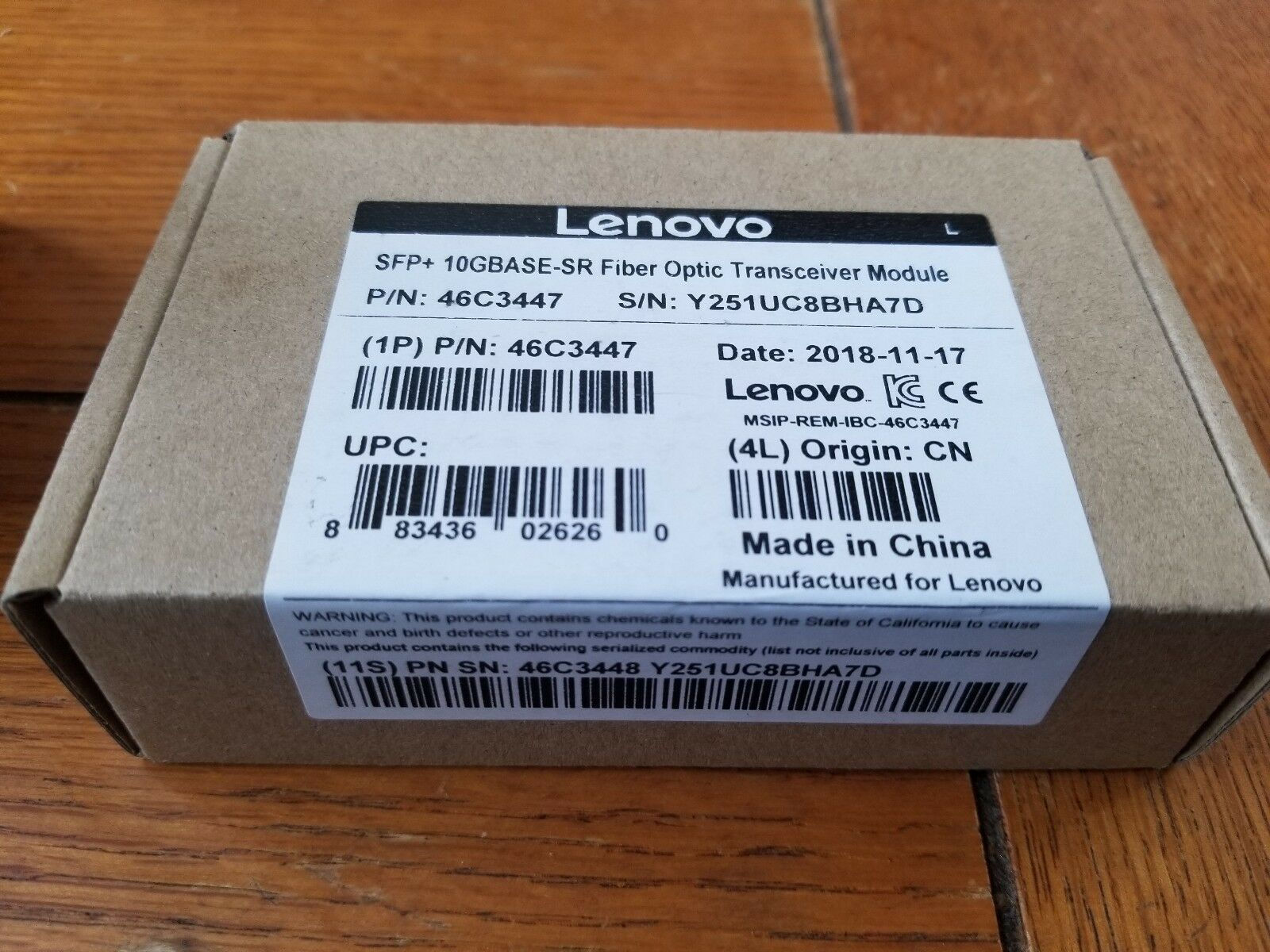 Lenovo 46C3447 10GBASE-SR SFP+ Transceiver Module, MMF 850nm