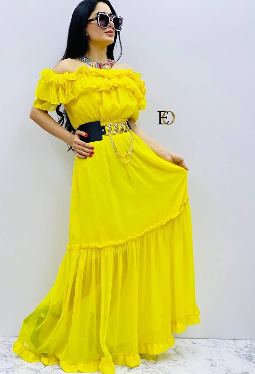 Küçük resim: Özel tasarım şifon Omuz açık bayan uzun elbise