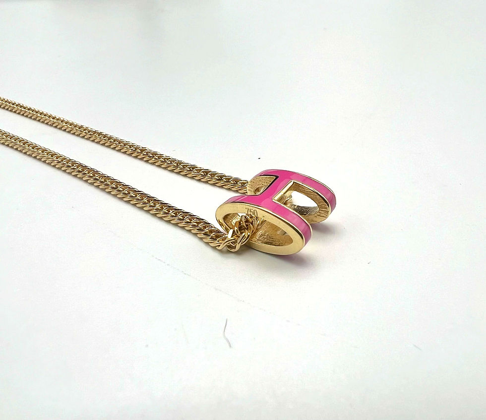 Thumbnail: Hermes inspired 18k gold pendant ceramic face and neckla
