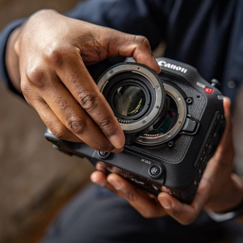 Canon EOS C70 and EF-EOS R 0.71x camera operator