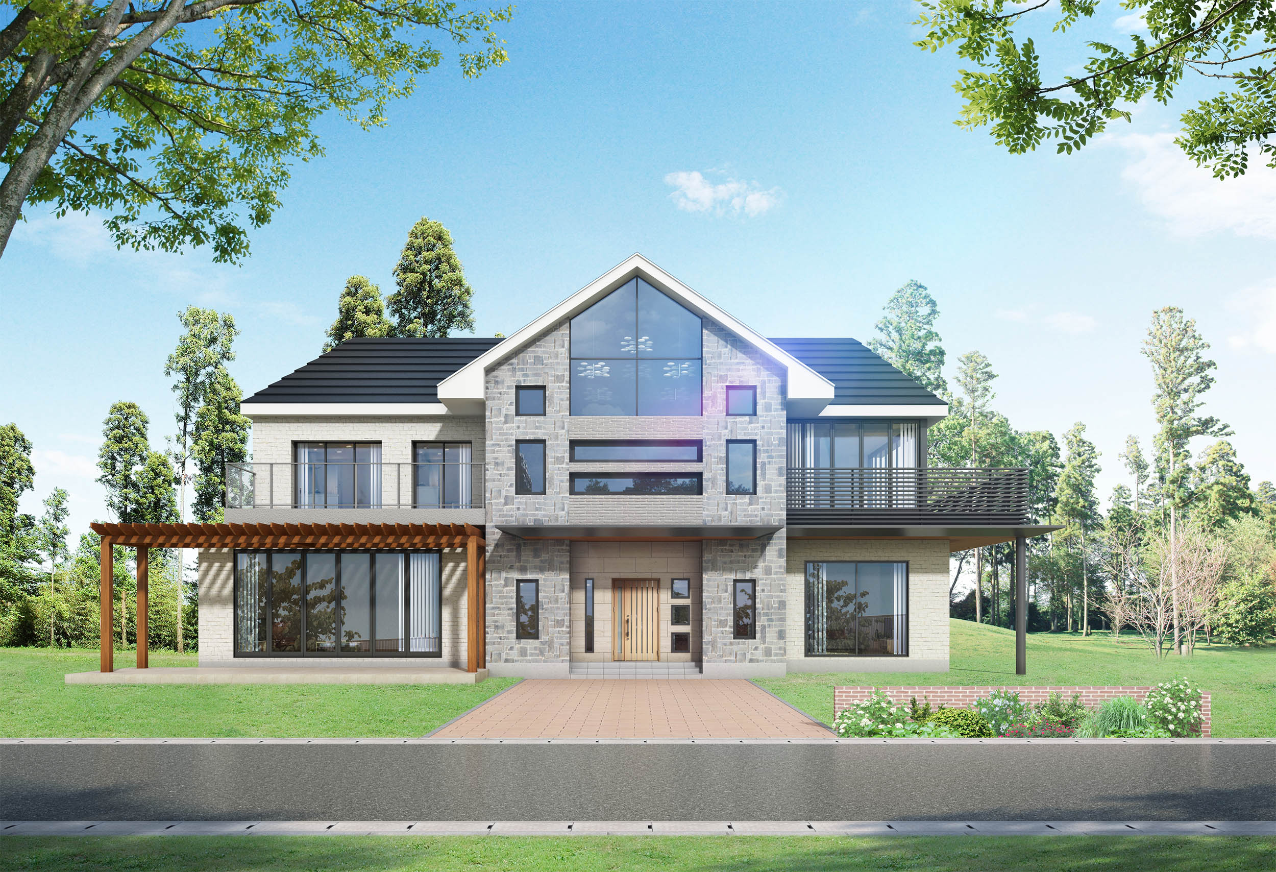 ブリティッシュ風戸建て住宅の外観CGパース制作事例
