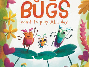 Three colorful beetles dance atop green lily pads.