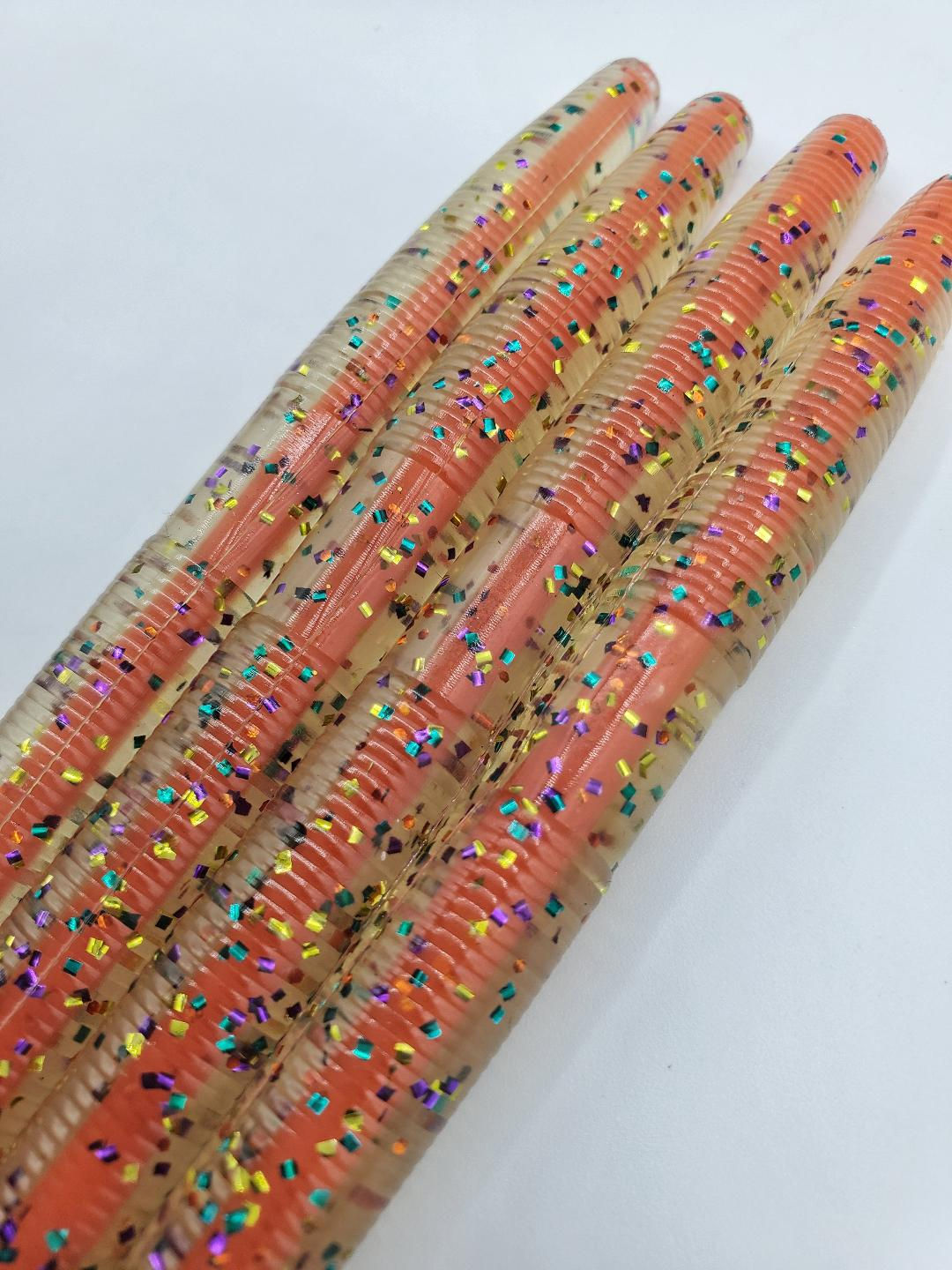 5" CORE SHOT BASS STICK WORMS - MARDI GRAS/ORANGE CORE
