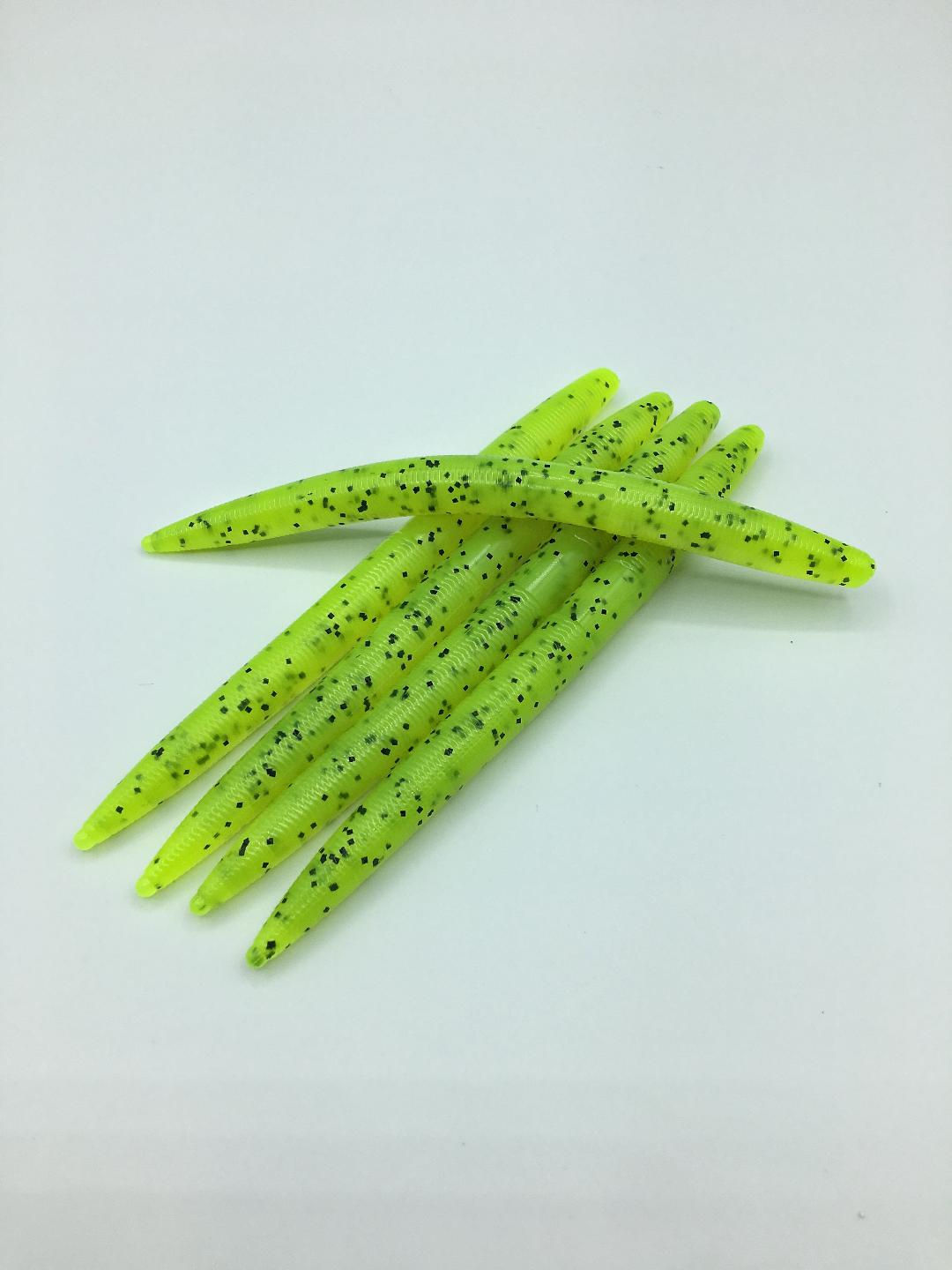 5" BASS STICK WORMS - CHARTREUSE PEPPER