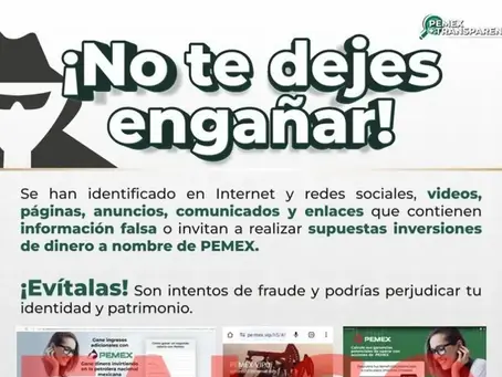 Alerta Pemex de defraudadores que invitan a invertir en la petrolera