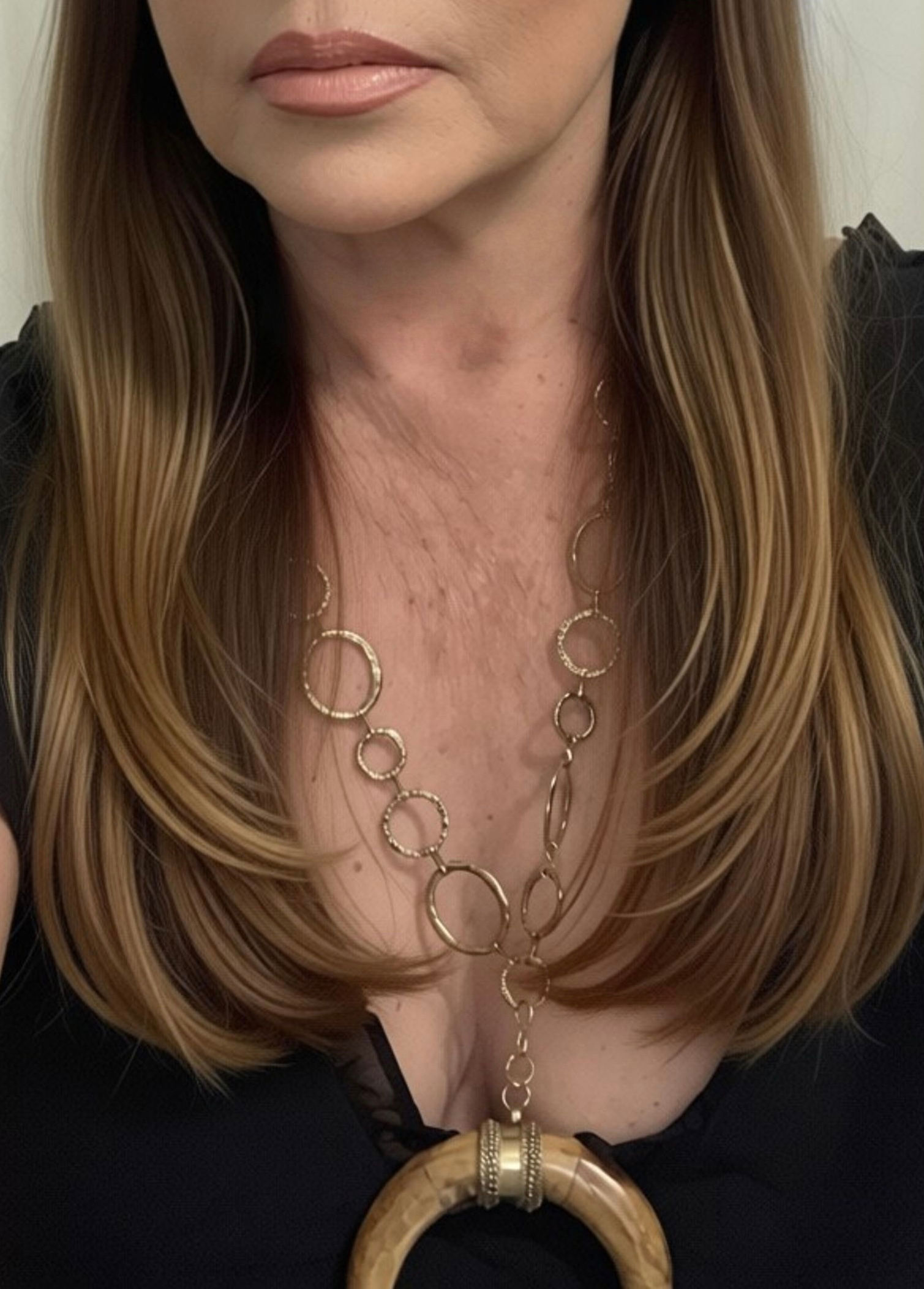 Chain With Genuine Ox Bone Half-Moon Pendant