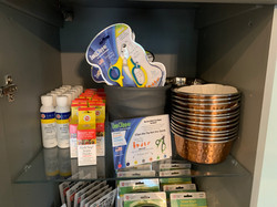 Grooming supplies and copper bowls