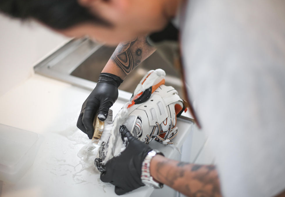 luxury bag cleaning Brisbane，sneaker restoration Brisbane，leather shoe repair Brisbane，designer handbag repair Brisbane，premium bag spa New Farm,SBW Studio cleaning sneakers