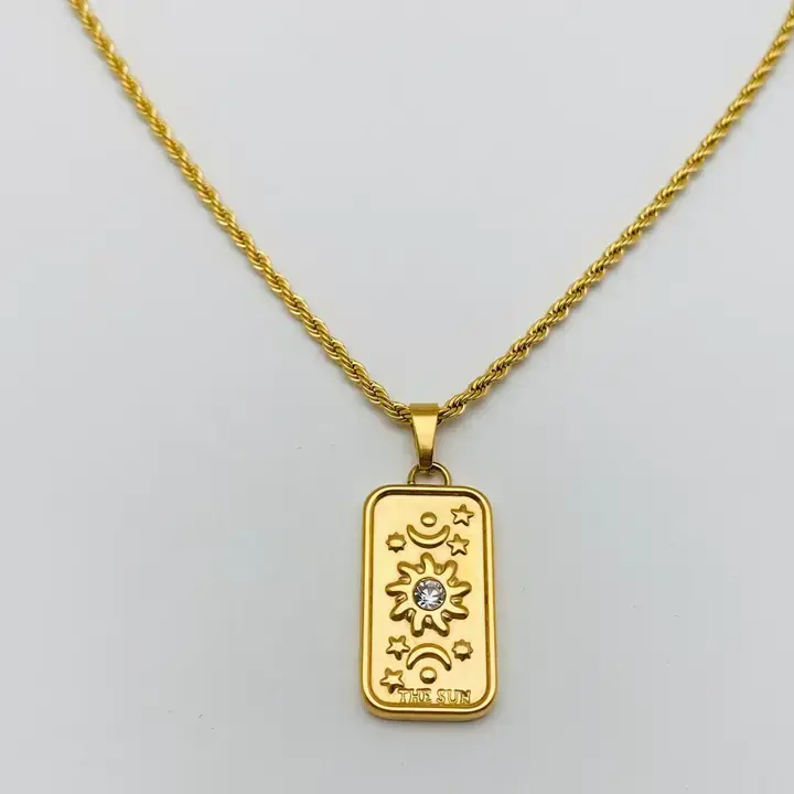 Tarot Card Pendant Necklace - Stars / Sun /Flower