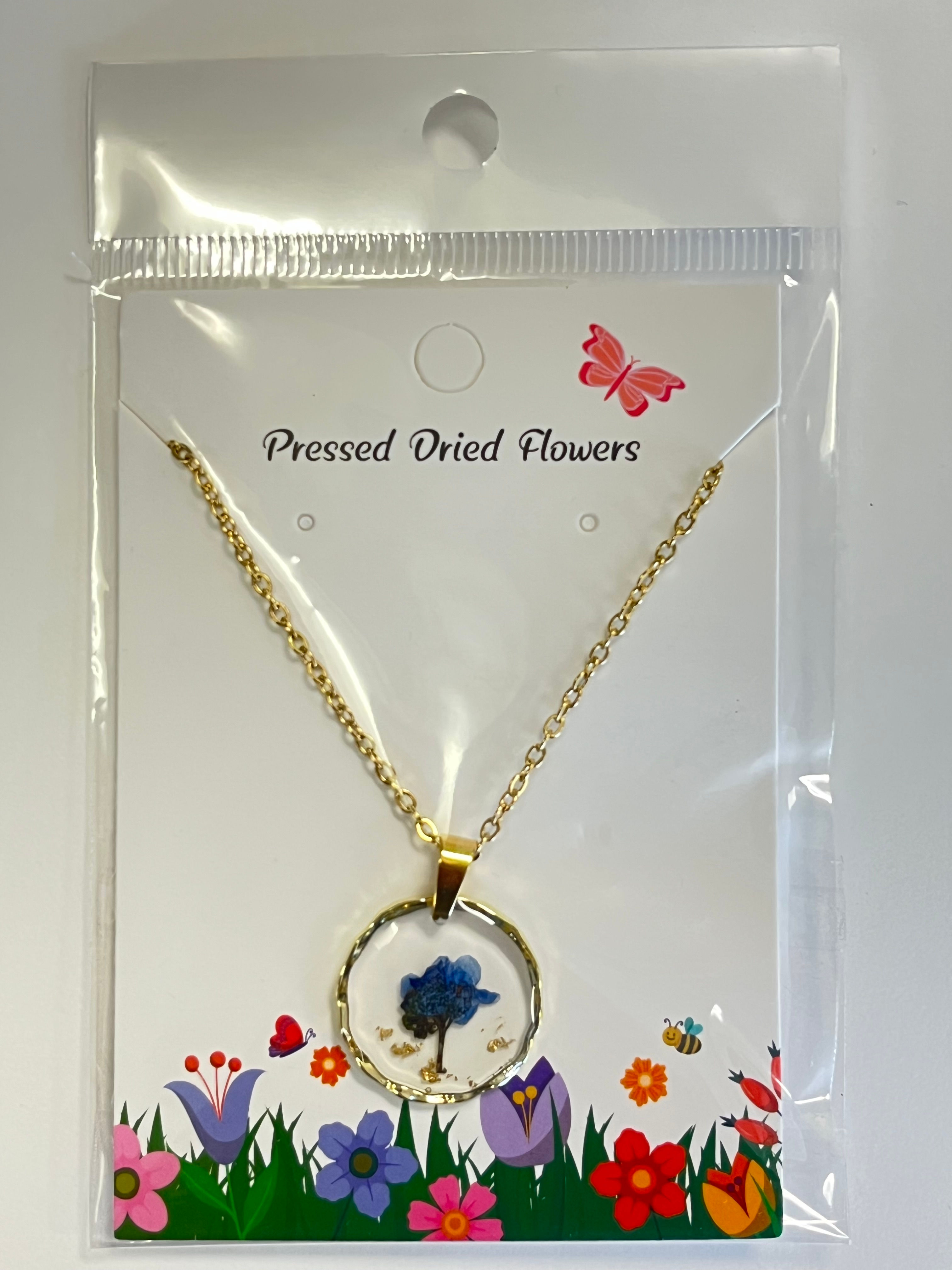 Pressed dried flowers necklace