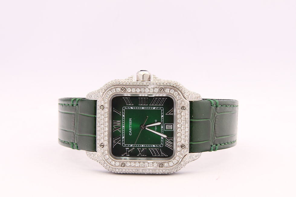 Thumbnail: Cartier Santos Large Green Dial Iced Out WSSA0018 Full Set Monaco sideways