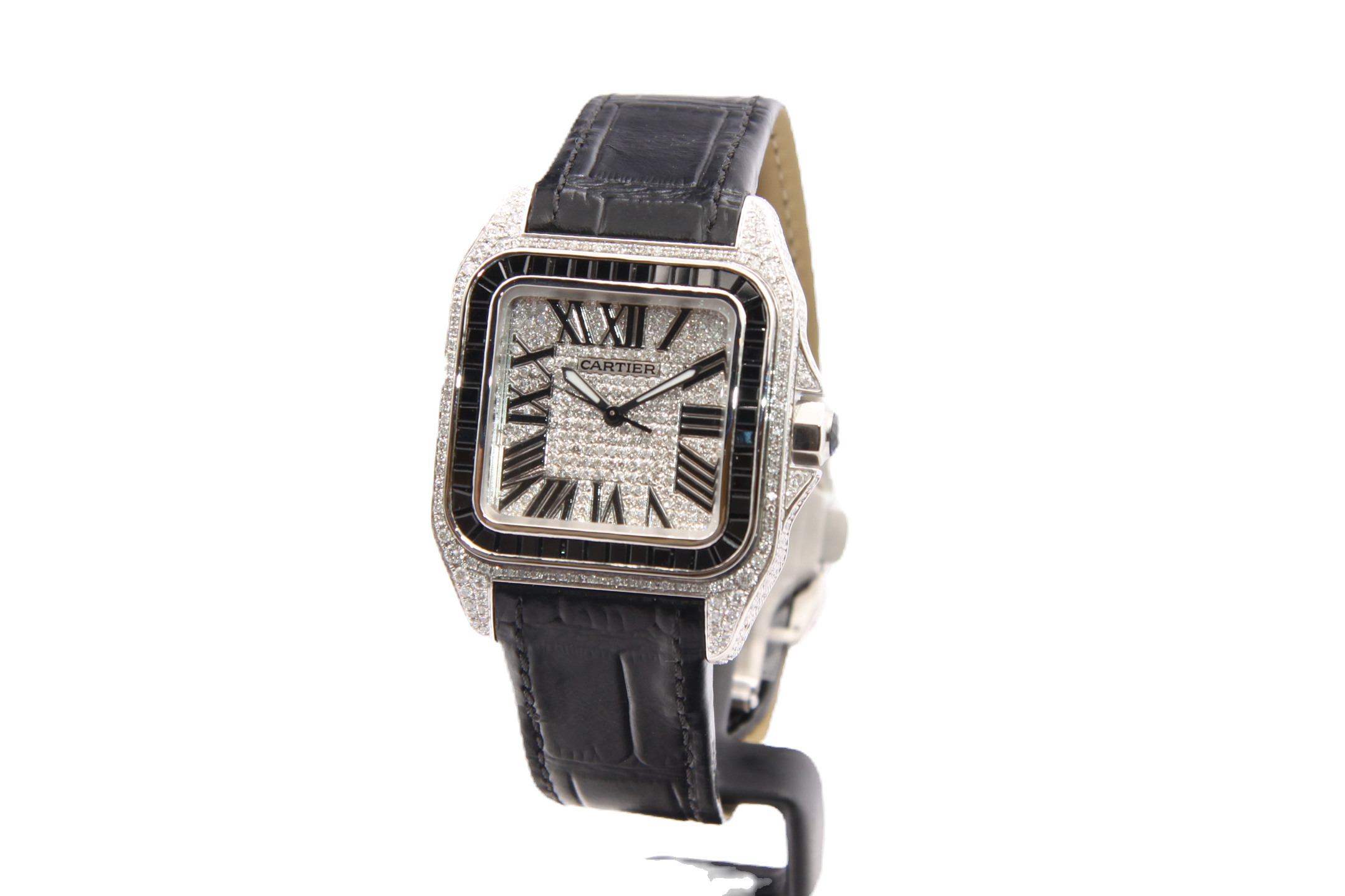 Cartier Santos 100 Medium Iced Out W20126X8 Full Set Monaco front